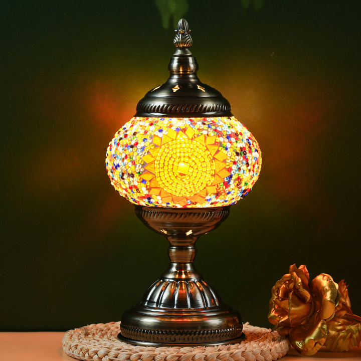 Sunflower Exotic Mosaic Table Lamp - Handmade Turkish/Moroccan Style, 3-Color LED (Style 5)