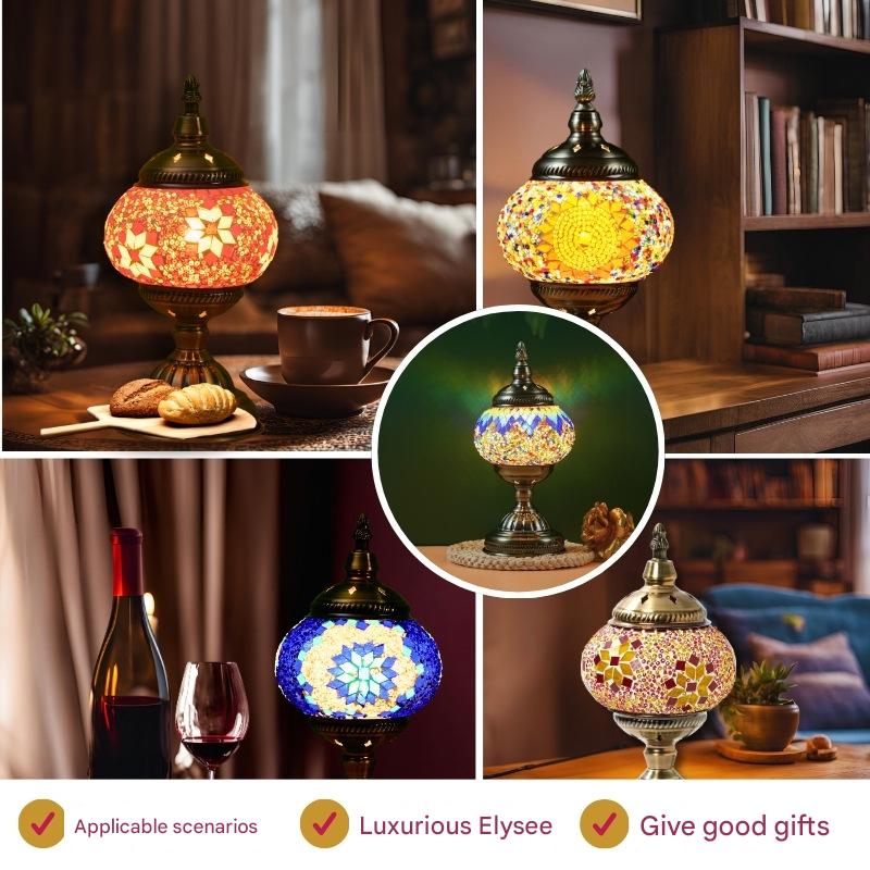Sunflower Exotic Mosaic Table Lamp - Handmade Turkish/Moroccan Style, 3-Color LED (Style 5)