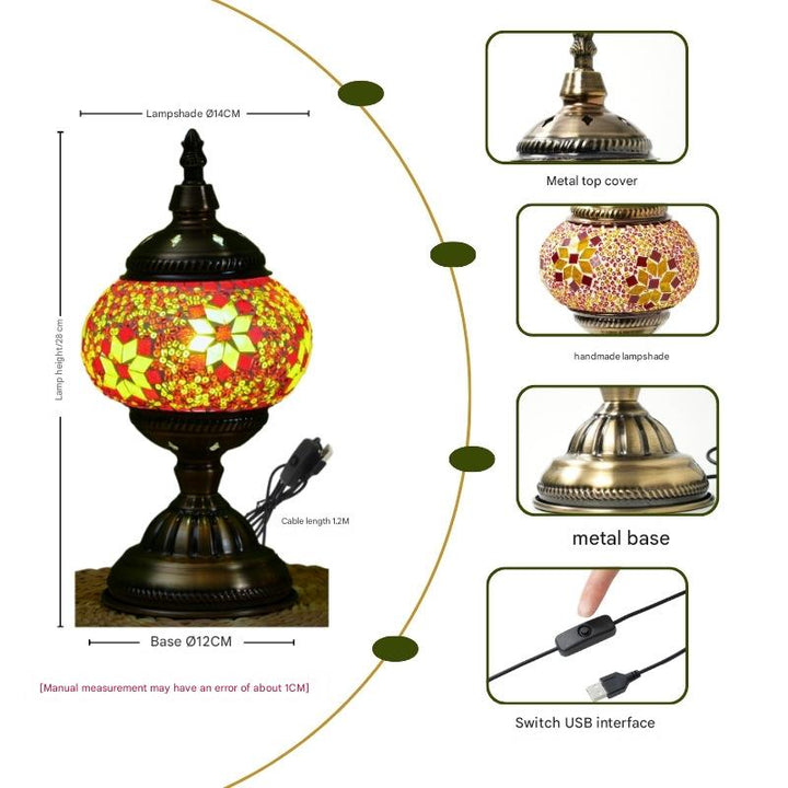 Blue Prism Exotic Mosaic Table Lamp - Handmade Turkish/Moroccan Style, 3-Color LED (Style 6)