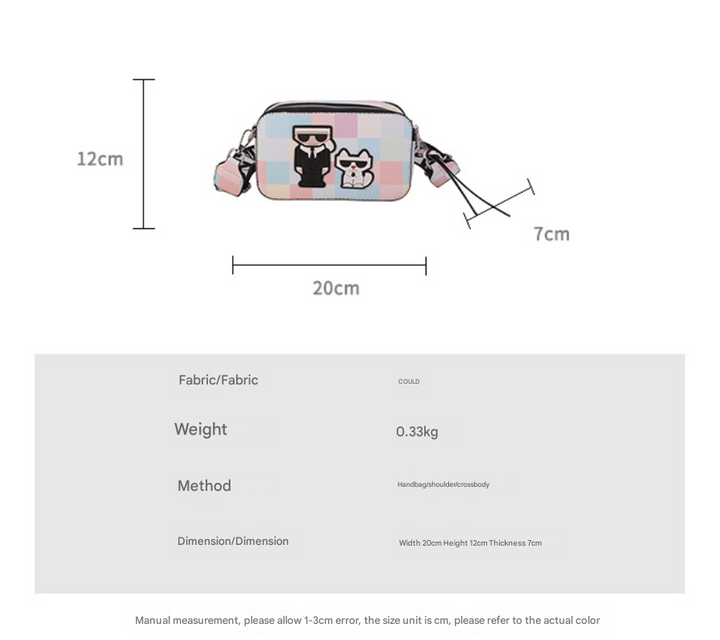 Pink plaid Unique Doodle Print PU Leather Bag - Lightweight Crossbody with Character