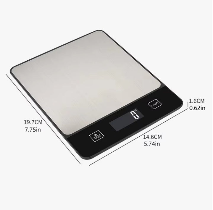 Black Digital Kitchen Scale - Stainless Steel Food Scale for Baking & Cooking (10kg/1g)