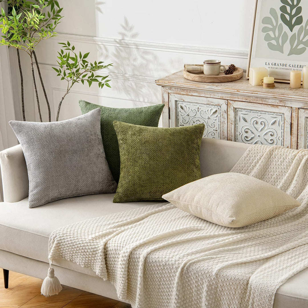Plush Chenille Cushion Covers Set of 2 - Beige 45x45cm