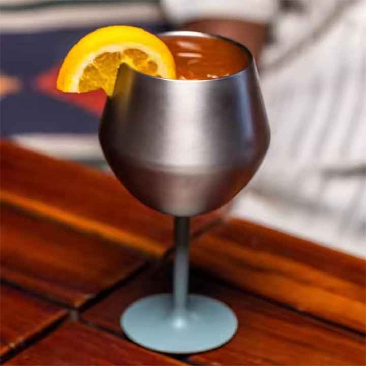 2 Pcs Black Detachable Stainless Steel Wine Glass - 14oz (420ml) Portable Stemmed Goblet for Outdoors & Travel