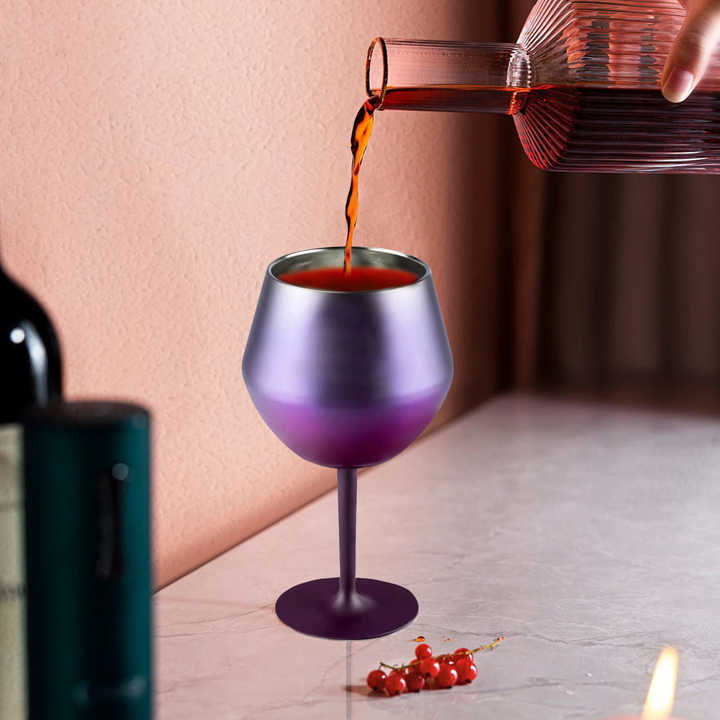2 Pcs Black Detachable Stainless Steel Wine Glass - 14oz (420ml) Portable Stemmed Goblet for Outdoors & Travel