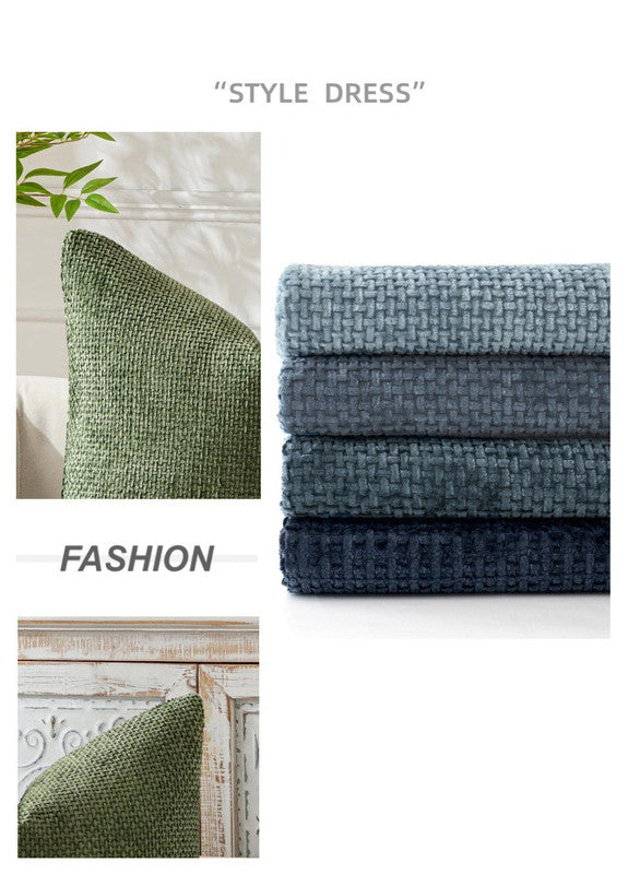 Dark Green Plush Chenille Cushion Covers Set of 2 - Soft Textured Decorative Throw Pillow Cases for Sofa Couch, 45x45cm