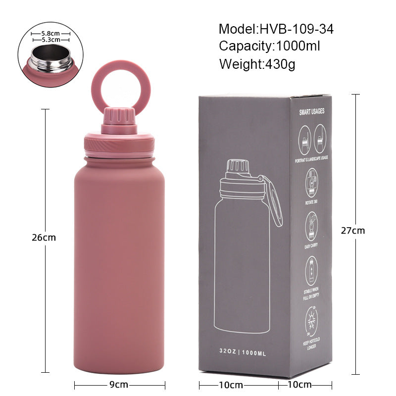 Purple 1L Stainless Steel Water Bottle with Magnetic Phone Holder Lid - Portable Hydration & Hands-Free Stand
