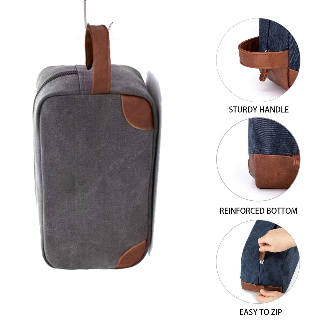 Black And Brown Men's Canvas Toiletry Bag - Large Capacity Water-Resistant Travel Organizer Dopp Kit with Handle