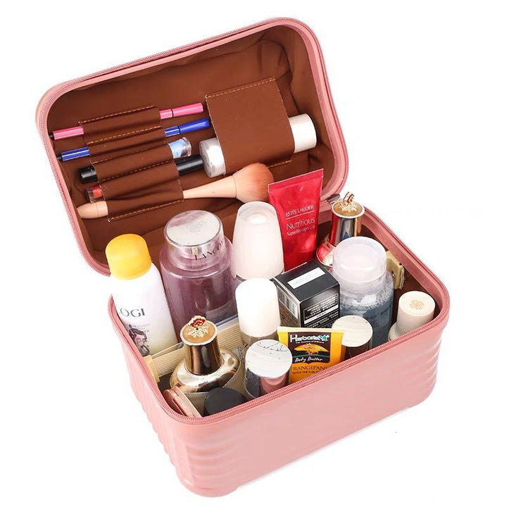 Red Durable Hard Shell Makeup Travel Case - Large Capacity Portable Cosmetic Organizer Box with Handle