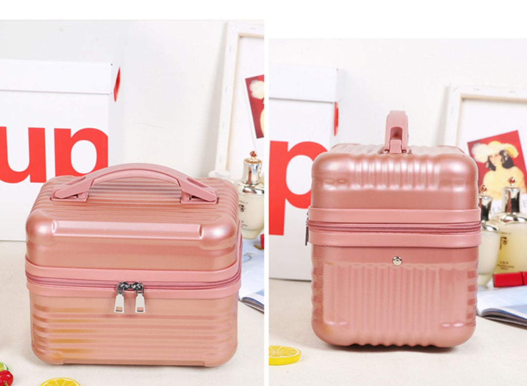 Black Durable Hard Shell Makeup Travel Case - Large Capacity Portable Cosmetic Organizer Box with Handle