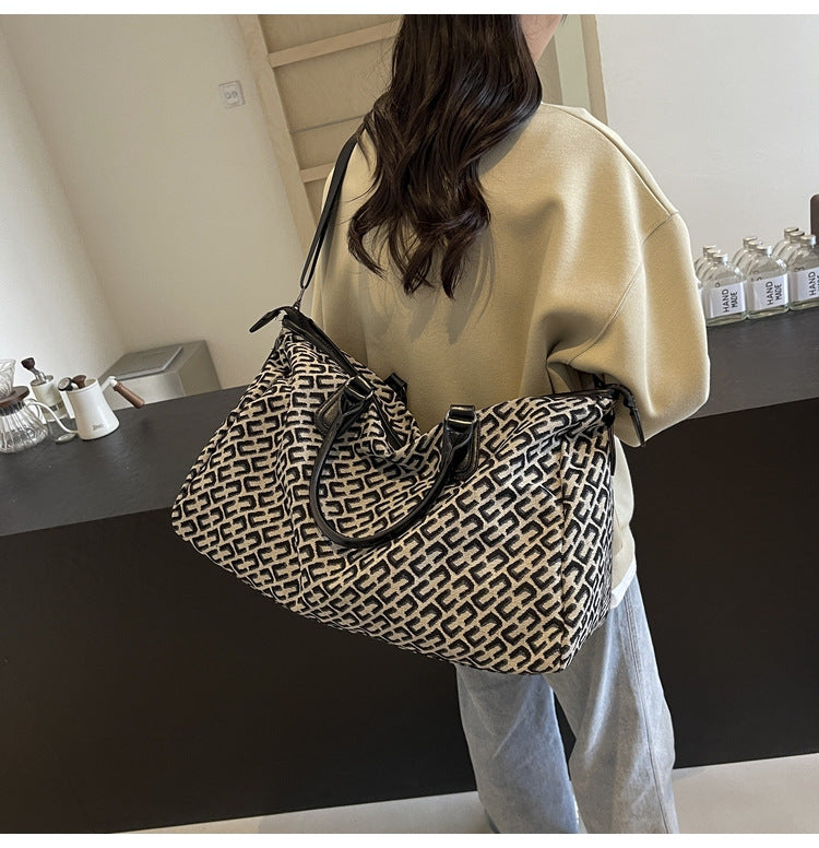 Black Stylish Geometric Pattern Travel Duffel Bag - Large Capacity Lightweight Weekender & Gym Bag