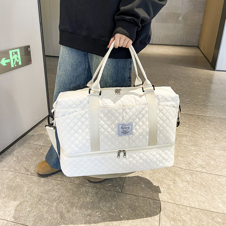 White Chic 3-Piece Quilted Travel Bag Set - Duffel, Crossbody Sling & Toiletry Pouch - Large Capacity & Lightweight