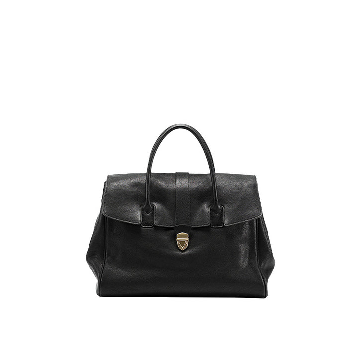 Size XL Black Elegant Women's Leather Briefcase Tote - Vintage Style Large Capacity Commuter Handbag - Premium Cowhide Leather