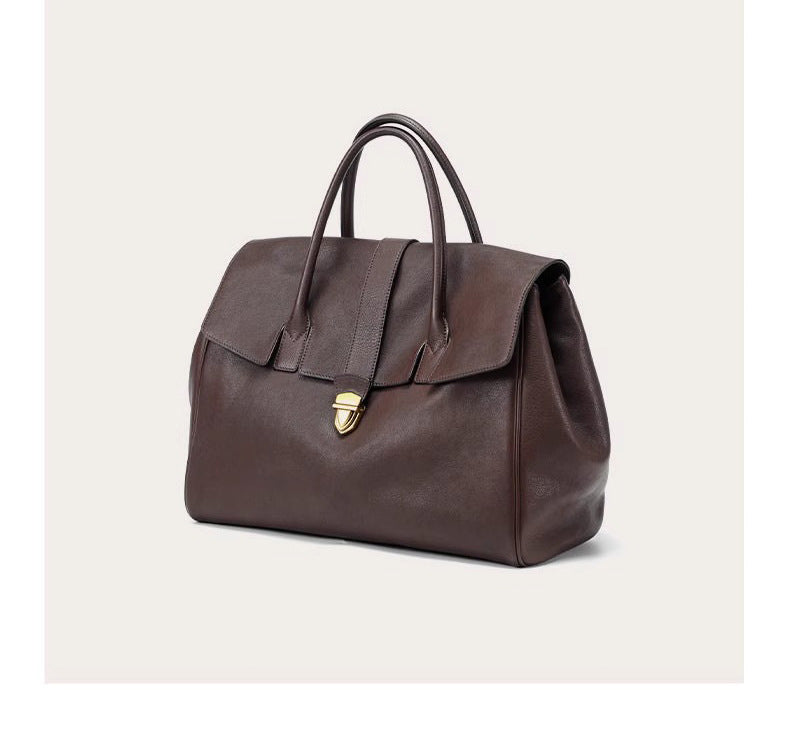 Size XL Black Elegant Women's Leather Briefcase Tote - Vintage Style Large Capacity Commuter Handbag - Premium Cowhide Leather