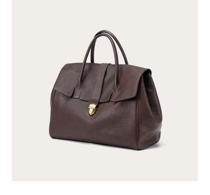 Size XL Black Elegant Women's Leather Briefcase Tote - Vintage Style Large Capacity Commuter Handbag - Premium Cowhide Leather