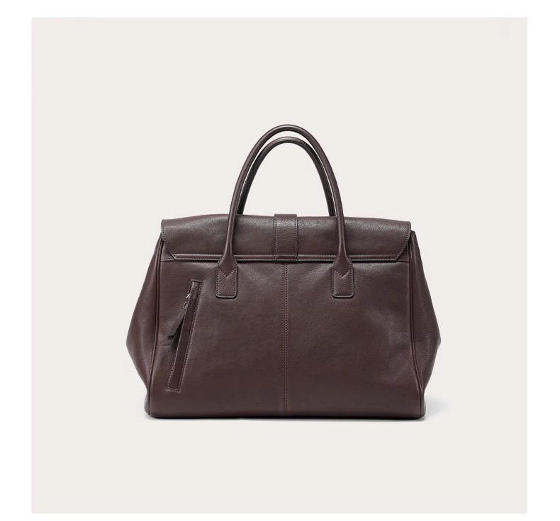 Size XL Black Elegant Women's Leather Briefcase Tote - Vintage Style Large Capacity Commuter Handbag - Premium Cowhide Leather