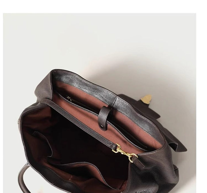 Size XL Black Elegant Women's Leather Briefcase Tote - Vintage Style Large Capacity Commuter Handbag - Premium Cowhide Leather