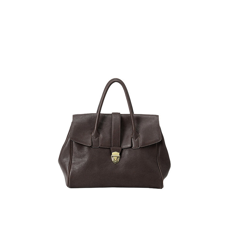 Size L Coffee Elegant Women's Leather Briefcase Tote - Vintage Style Large Capacity Commuter Handbag - Premium Cowhide Leather