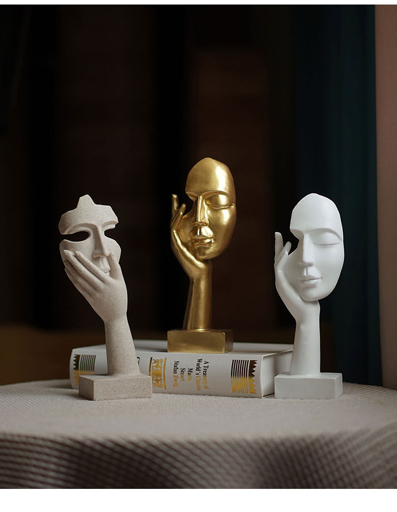 Gold Style 3 Elegant Abstract Face Sculpture - Modern Resin Art Figurine, Hand & Mask Home Decor Accent