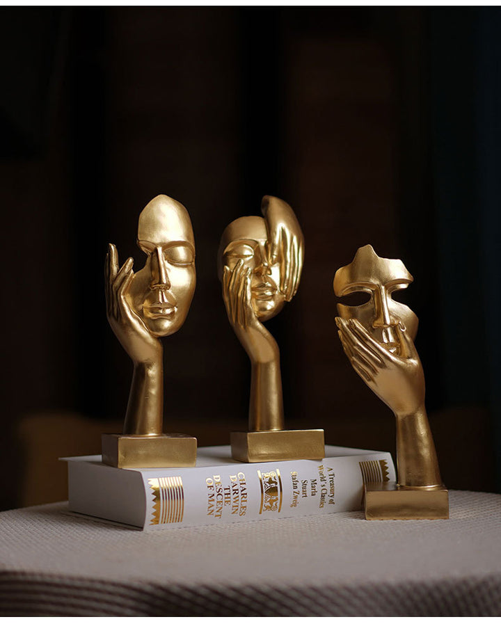 White Style 3 Elegant Abstract Face Sculpture - Modern Resin Art Figurine, Hand & Mask Home Decor Accent