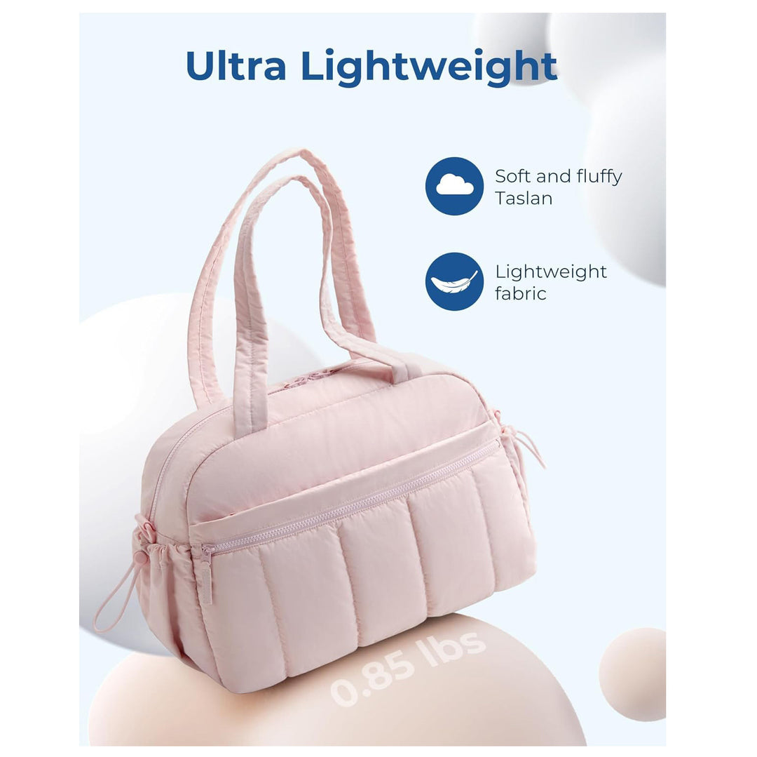 White Large Capacity Quilted Travel Tote Bag - Waterproof Gym Duffel with Wet Pocket (42x19x30cm)