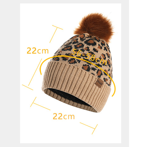 Dark Grey Women's Leopard Print Winter Warm Knit Set - 3 Piece Fleece Lined Hat, Scarf & Gloves