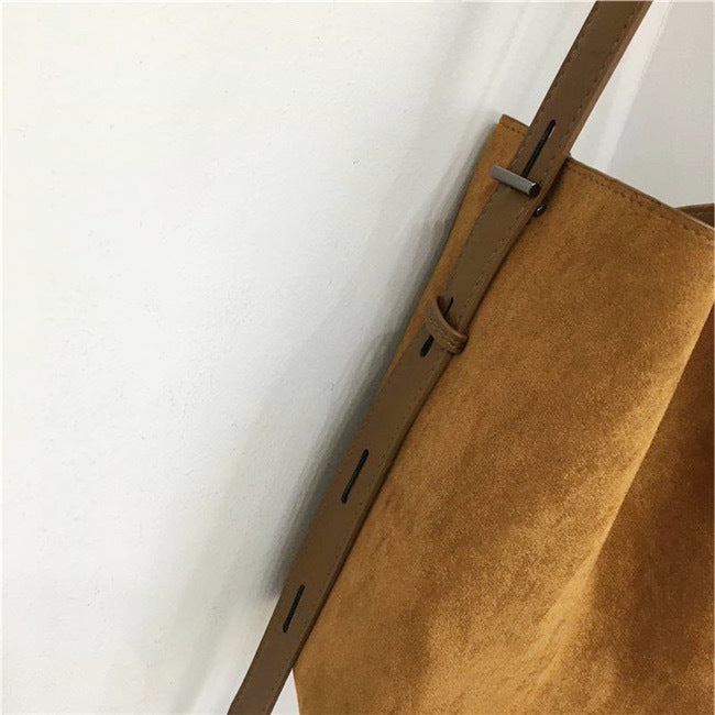 Light Brown Vintage Leopard Suede Bucket Bag for Women with Crossbody Strap