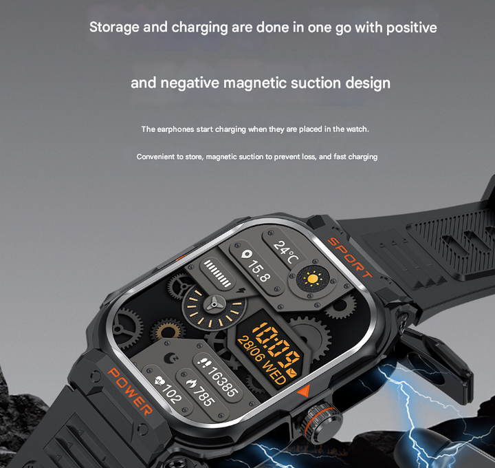 Black 2-in-1 Smartwatch with Earbuds and 2.01-Inch HD Screen for Sports