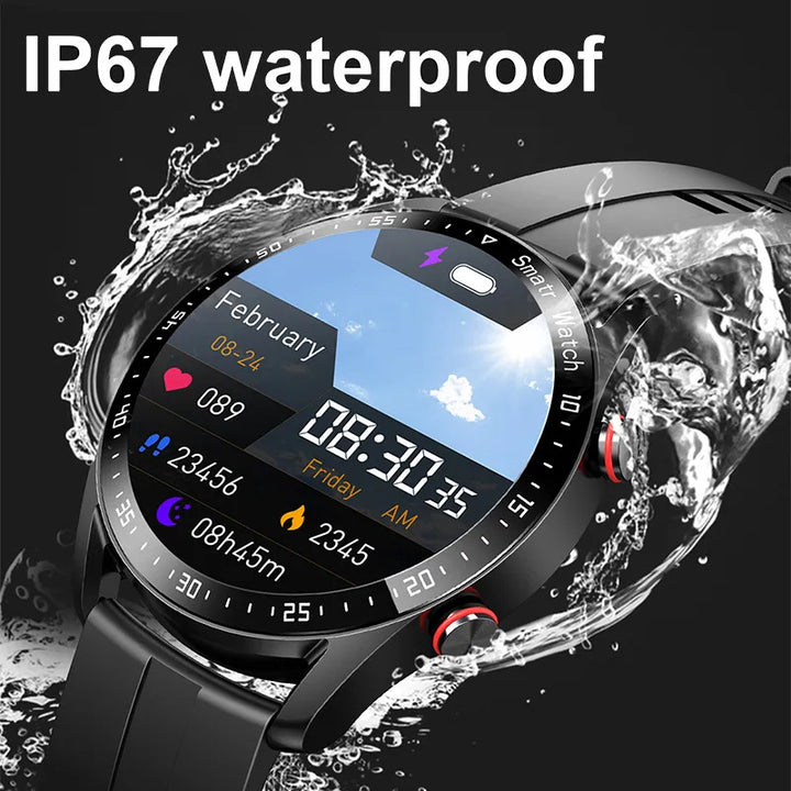 Silver Silicone Business Smartwatch with ECG and PPG Monitoring and Stainless Steel Strap
