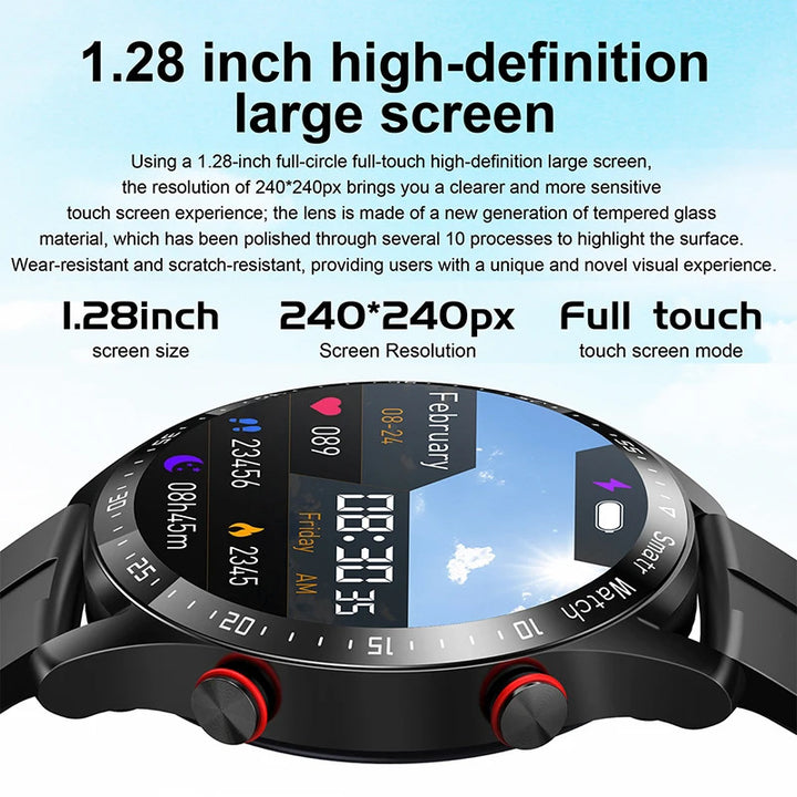 Silver Silicone Business Smartwatch with ECG and PPG Monitoring and Stainless Steel Strap