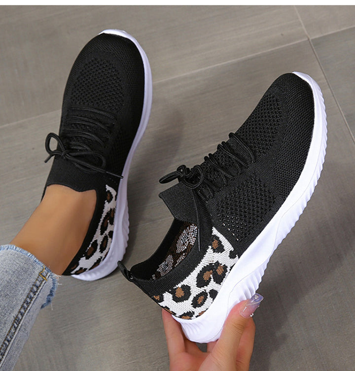 Women's Leopard Print Lace-up Sneakers