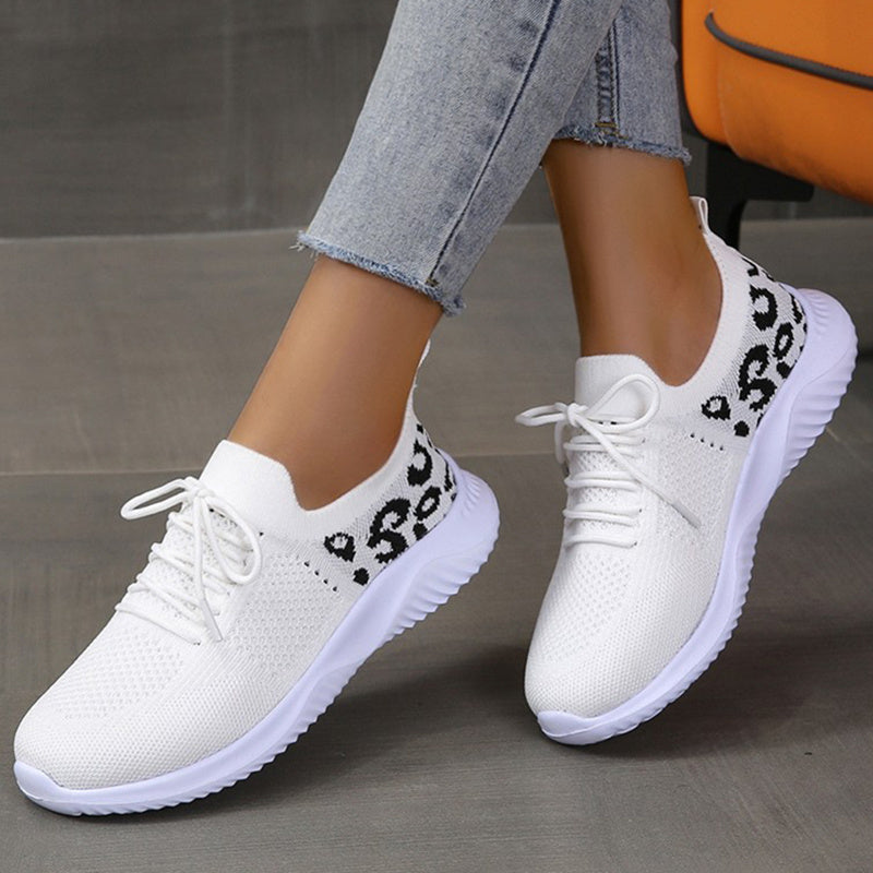 Women's Leopard Print Lace-up Sneakers