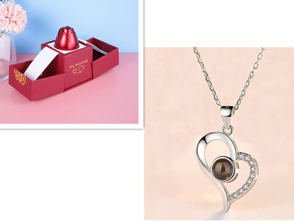 Metal Rose Jewellery Gift Box with Necklace