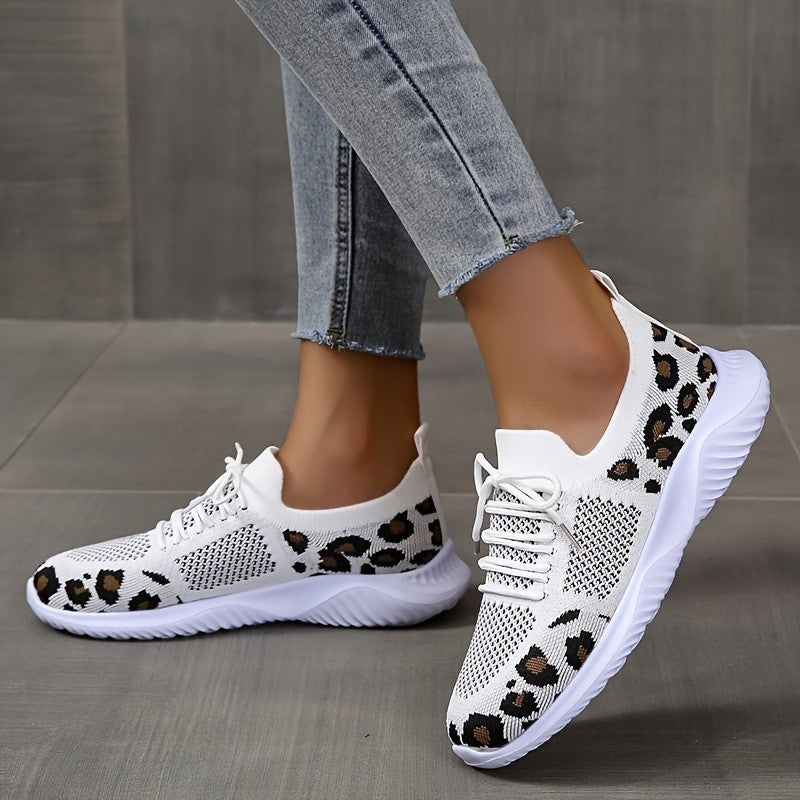 Women's Leopard Print Lace-up Sneakers