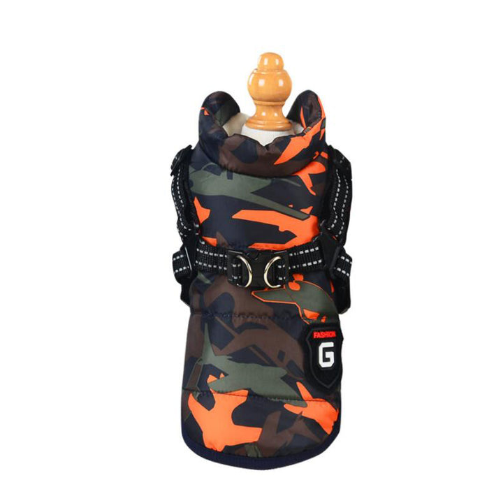 Dog Clothes Integrated Zip-up Cotton Coat in Camouflage Orange | Confetti Living