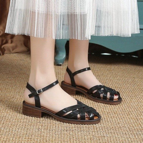 Women's Retro Buckle Strap Sandals in Black | Confetti Living