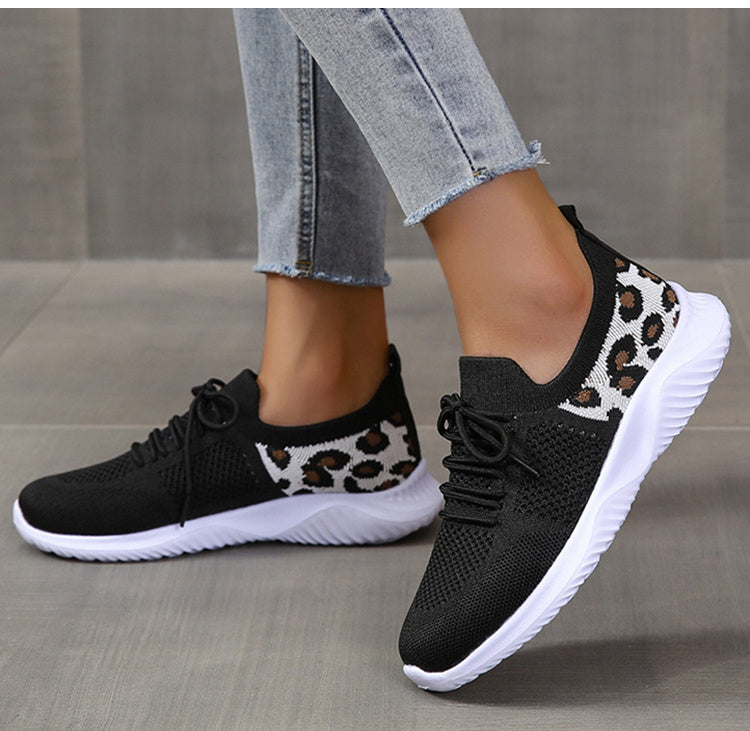 Women's Leopard Print Lace-up Sneakers