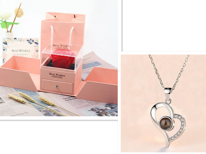 Metal Rose Jewellery Gift Box with Necklace