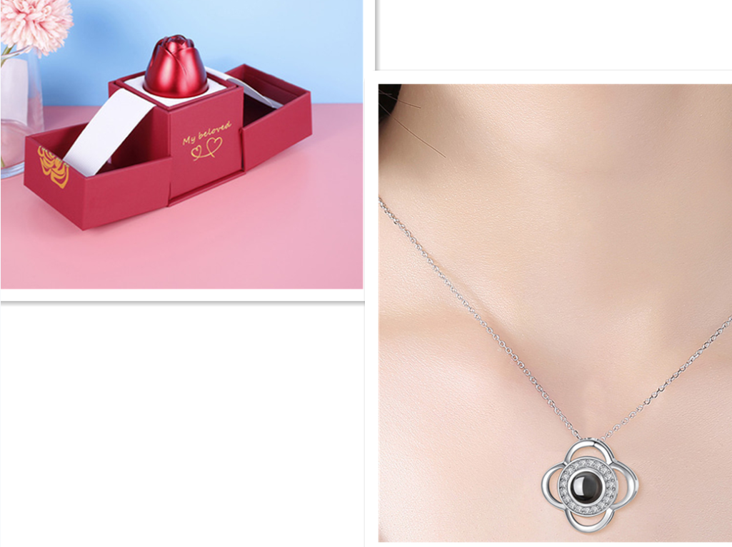 Metal Rose Jewellery Gift Box with Necklace