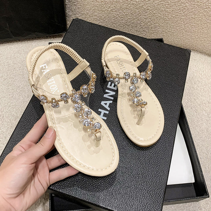 Women's Rhinestone Diamond Summer Sandals in Beige | Confetti Living