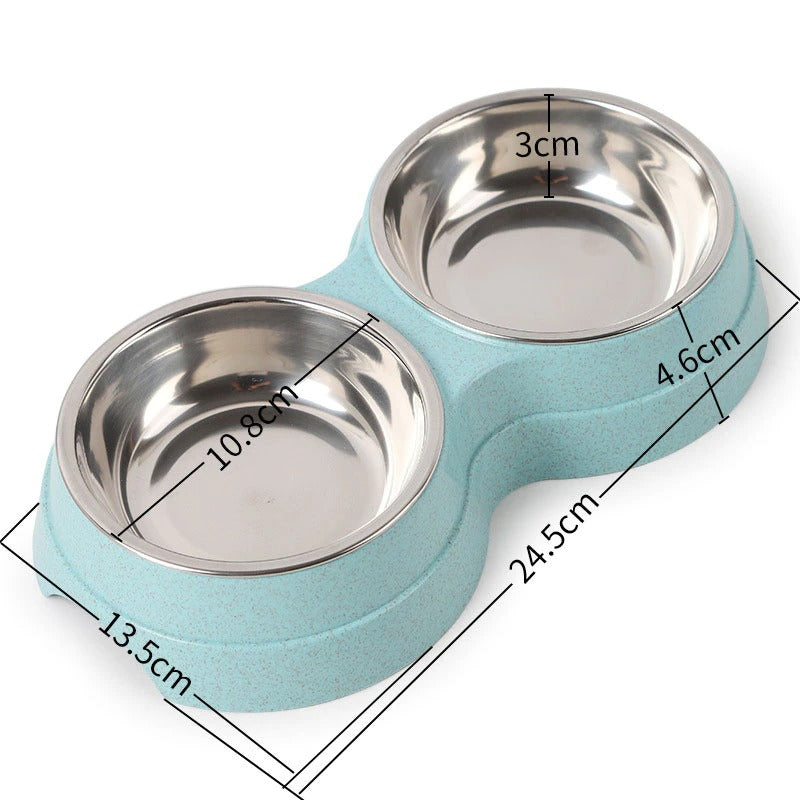 Double Pet Bowls Food and Water Feeder Stainless Steel