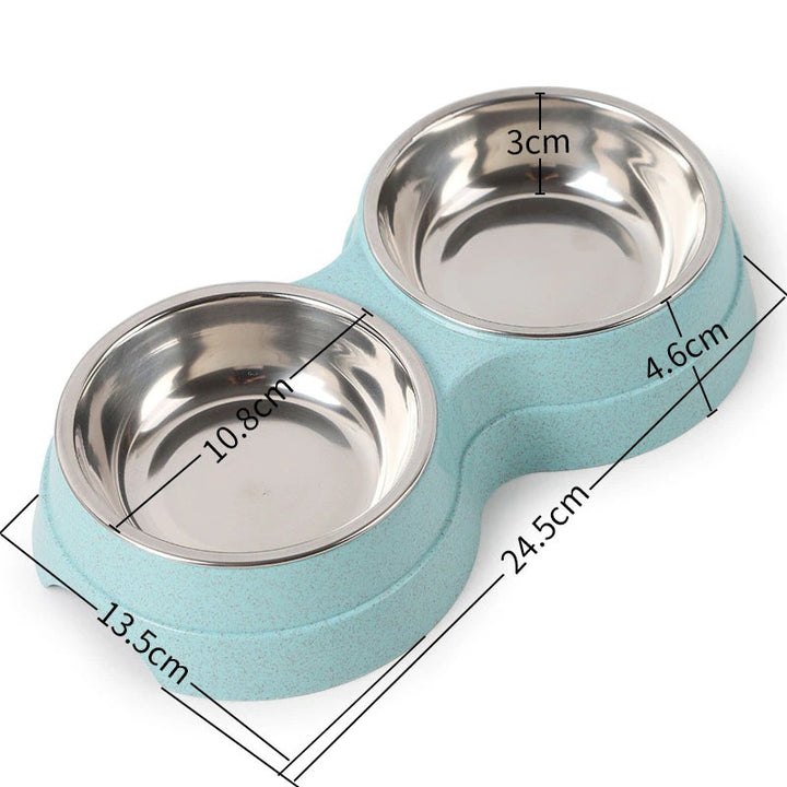 Double Pet Bowls Food and Water Feeder Stainless Steel