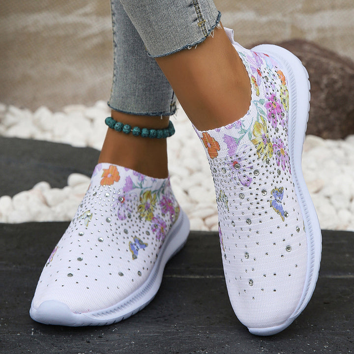 Women's Printed Rhinestone Flyknit Mesh Shoes | Confetti Living