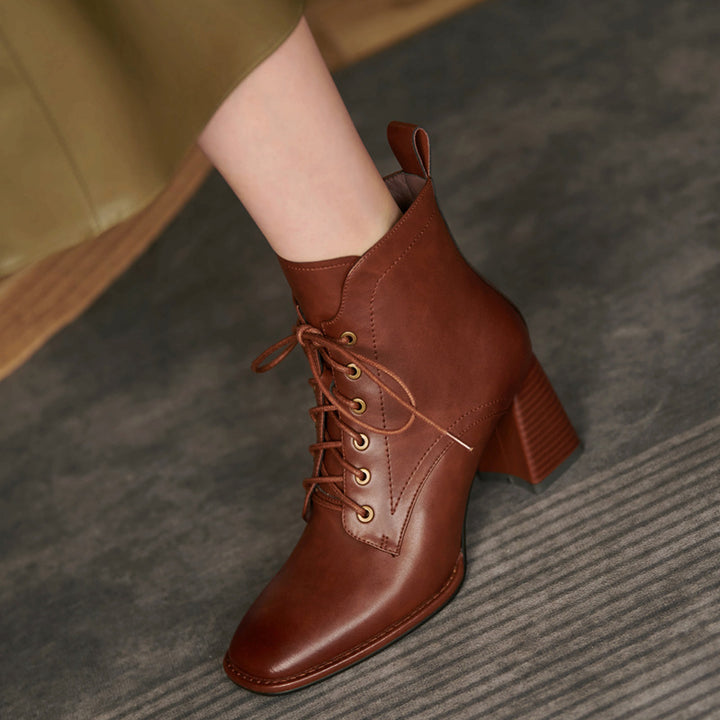 Women's British Retro Lace Up Short High Heel Boots | Confetti Living