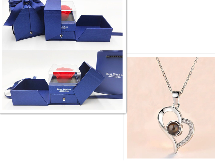 Metal Rose Jewellery Gift Box with Necklace