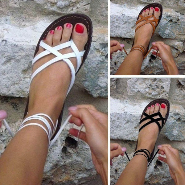 Women's Large Size Summer Sandals Flat Cross Strap | Confetti Living