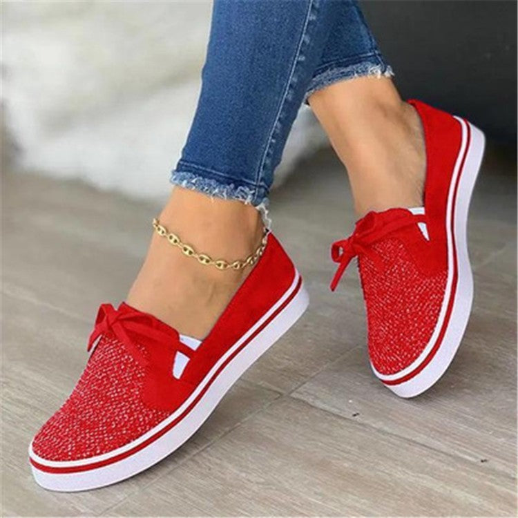 Women's Lace-up Canvas Flat Shoes in Red | Confetti Living