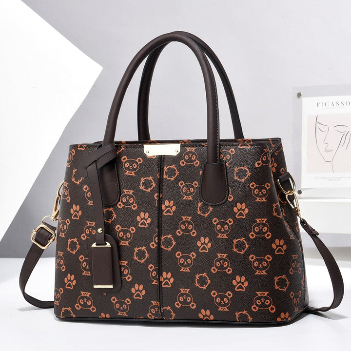 Coffee handbag with panda pattern on a white background