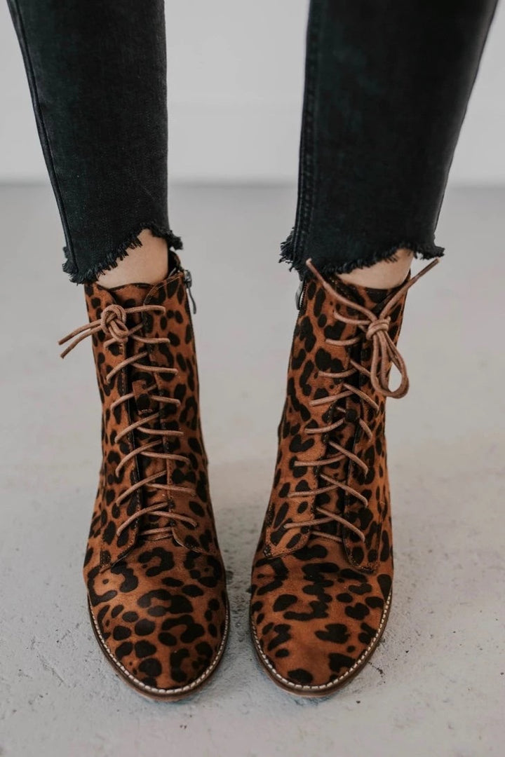 Women's Square Heel Suede Martin Boots in Leopard Print | Confetti Living