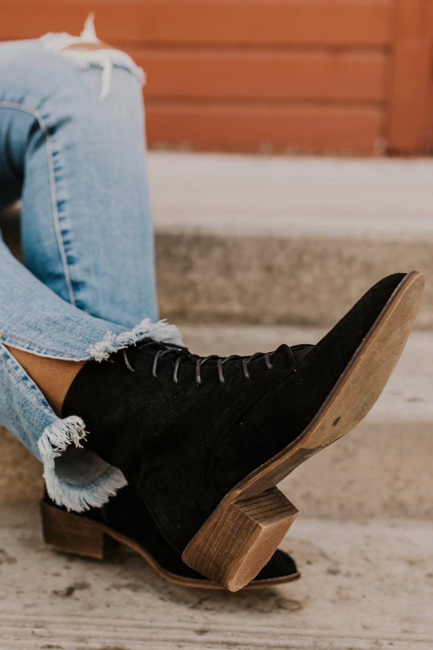 Women's Square Heel Suede Martin Boots in Black | Confetti Living