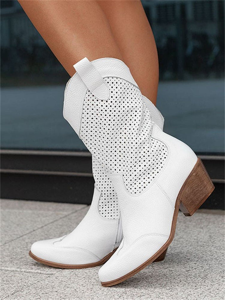 Women's Mid-heel Mesh Suede Boots in White | Confetti Livng